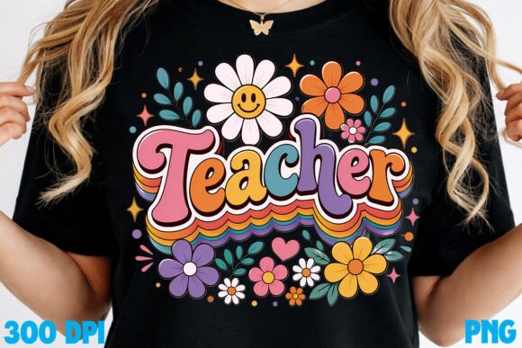 Floral Teacher T-shirt Design for Embroidery